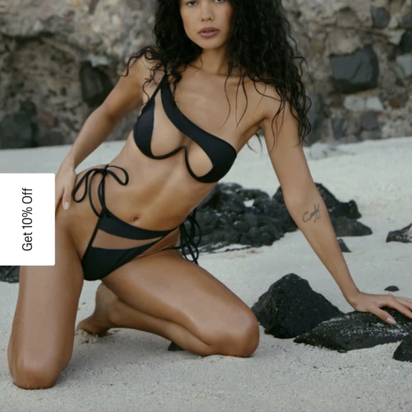 ICONIC BNWT Bikini Bottoms Plain Black Mesh Cut Out - Picture 5 of 10